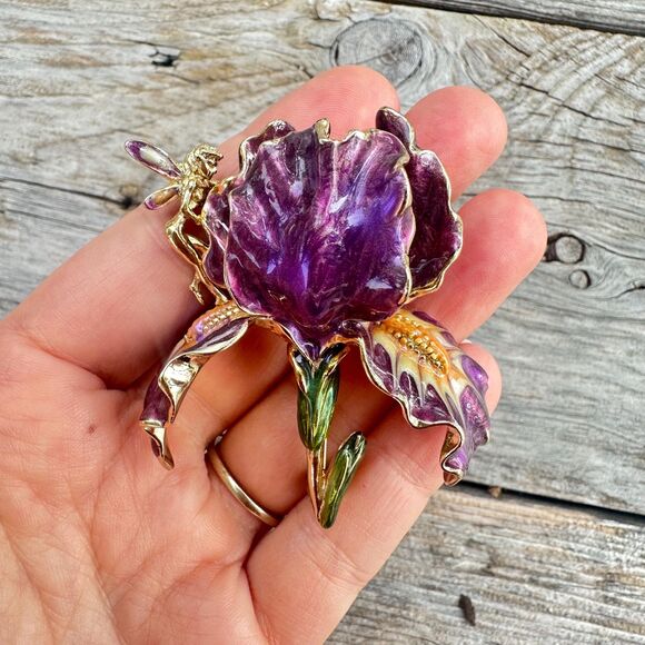 Kirks Folly Brooch Pin Iris Swirled Purple Gold Fairy Pixie Sprite Mystical - Picture 1 of 4